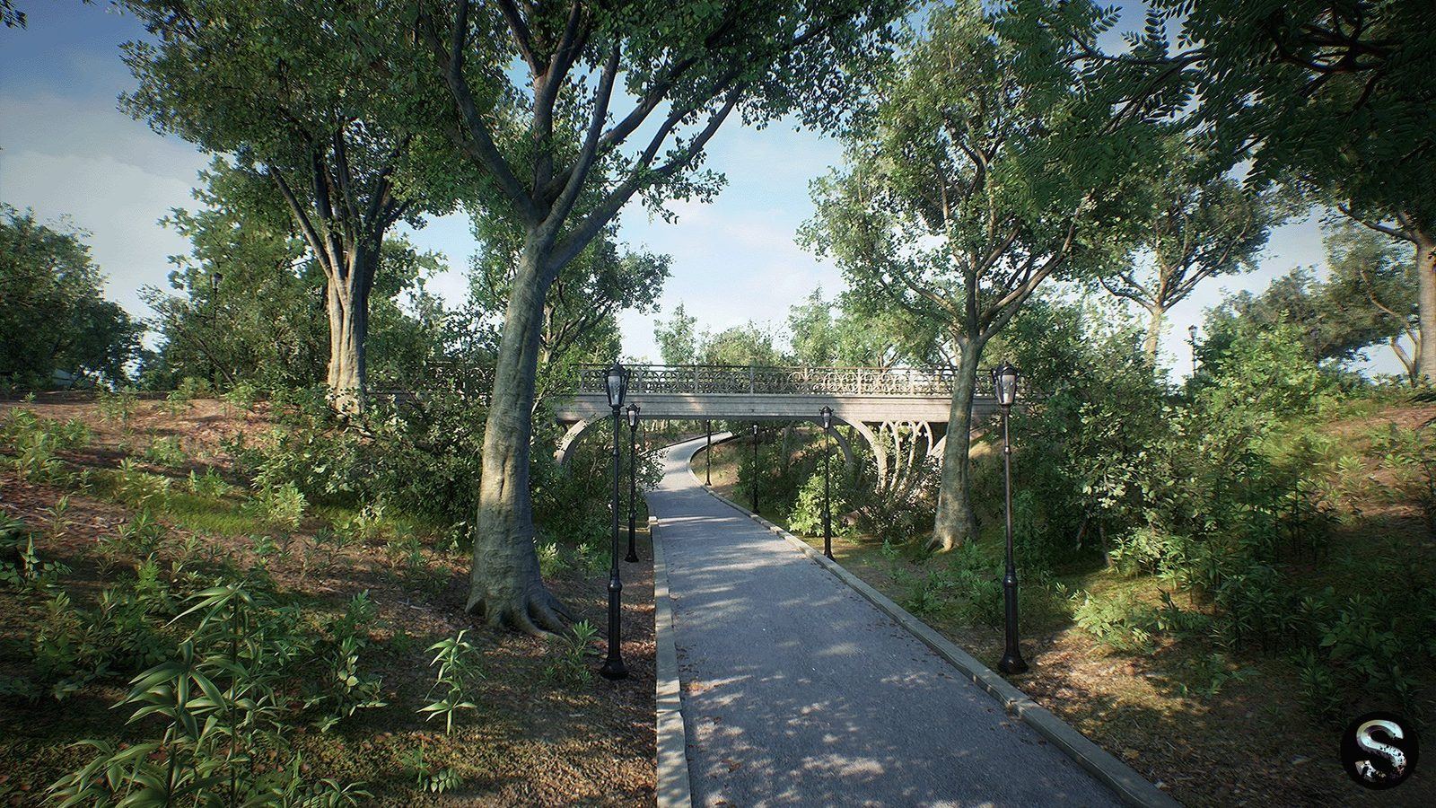 City Park virtual production standing set — angle 4 on the L.A. & ABQ Castle Studios stage