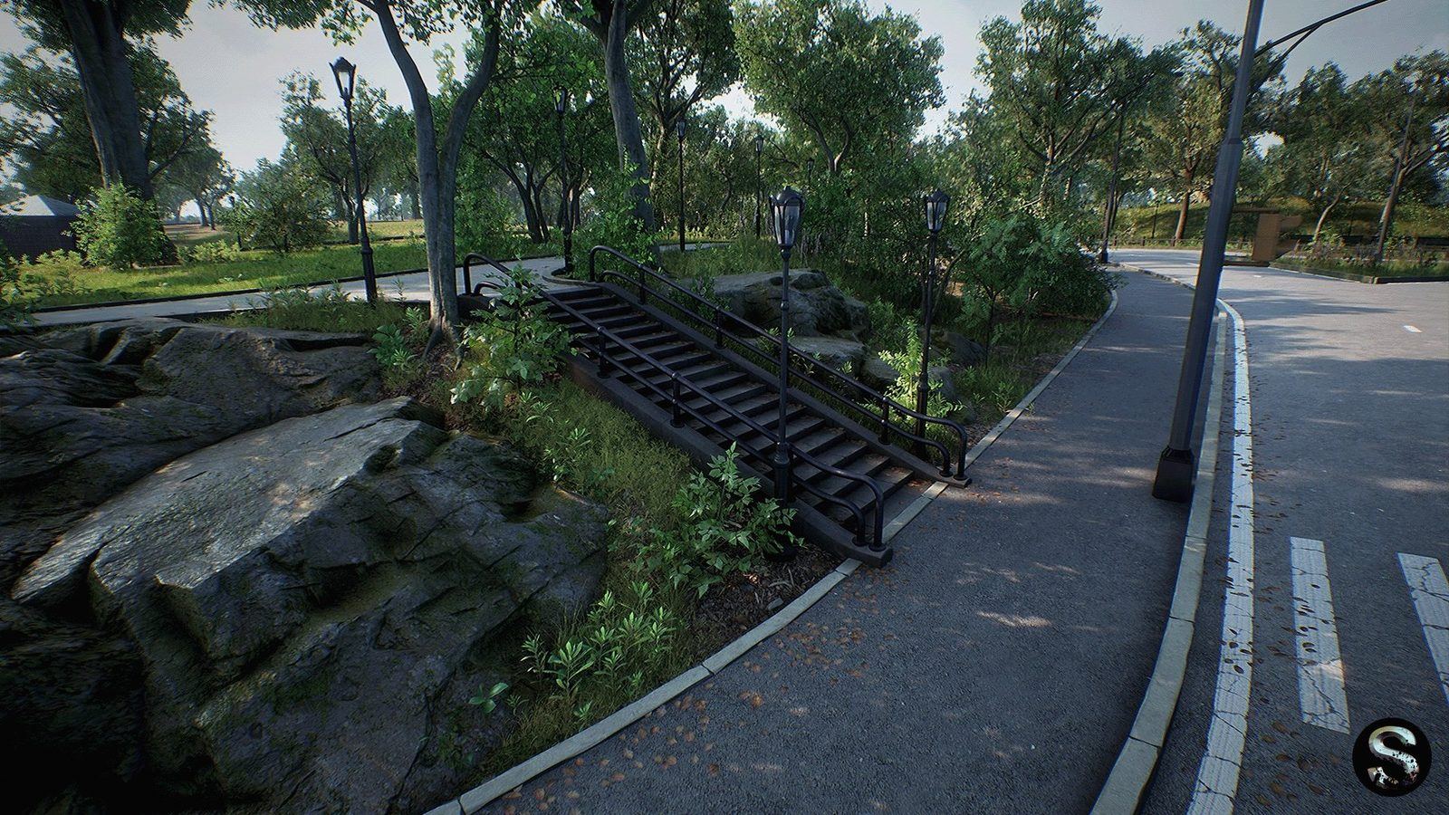 City Park virtual production standing set — angle 5 on the L.A. & ABQ Castle Studios stage