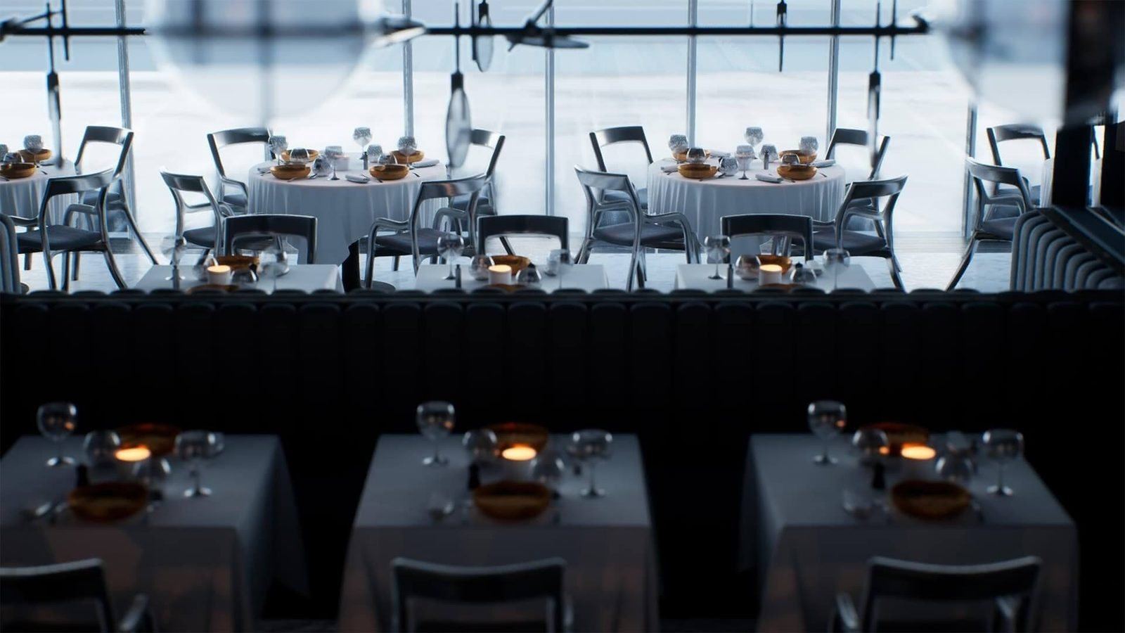 Classy Restaurant virtual production standing set — angle 10 on the L.A. & ABQ Castle Studios stage