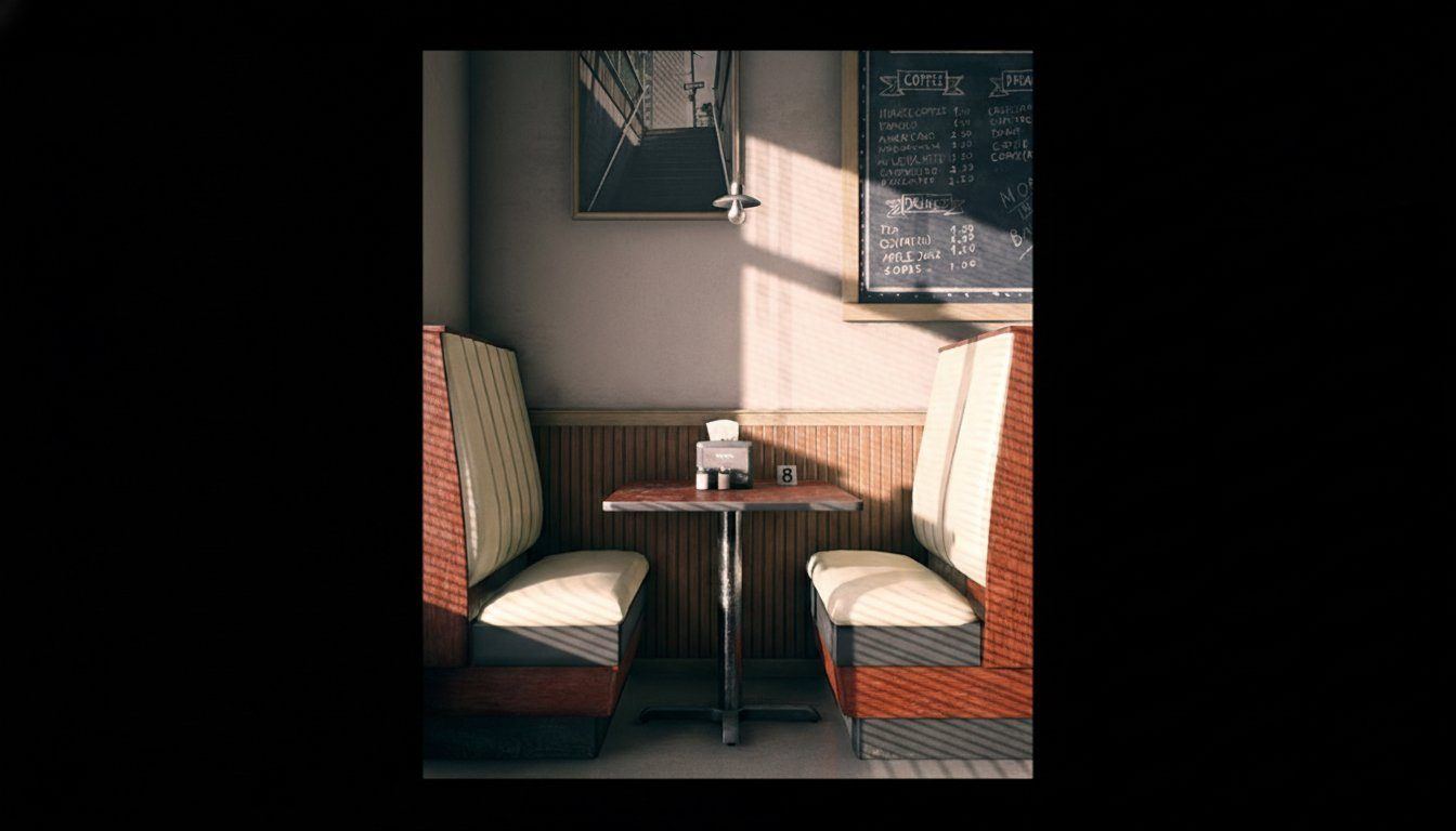 Coffee Shop & Diner virtual production standing set — angle 2 on the L.A. & ABQ Castle Studios stage