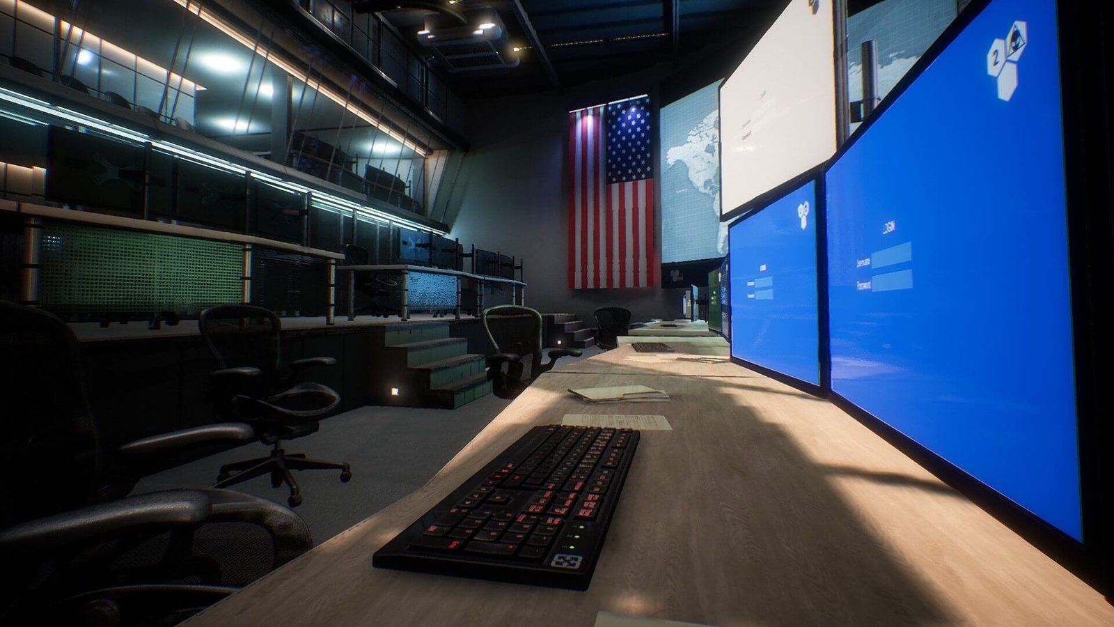 Command Center virtual production standing set — angle 2 on the L.A. & ABQ Castle Studios stage