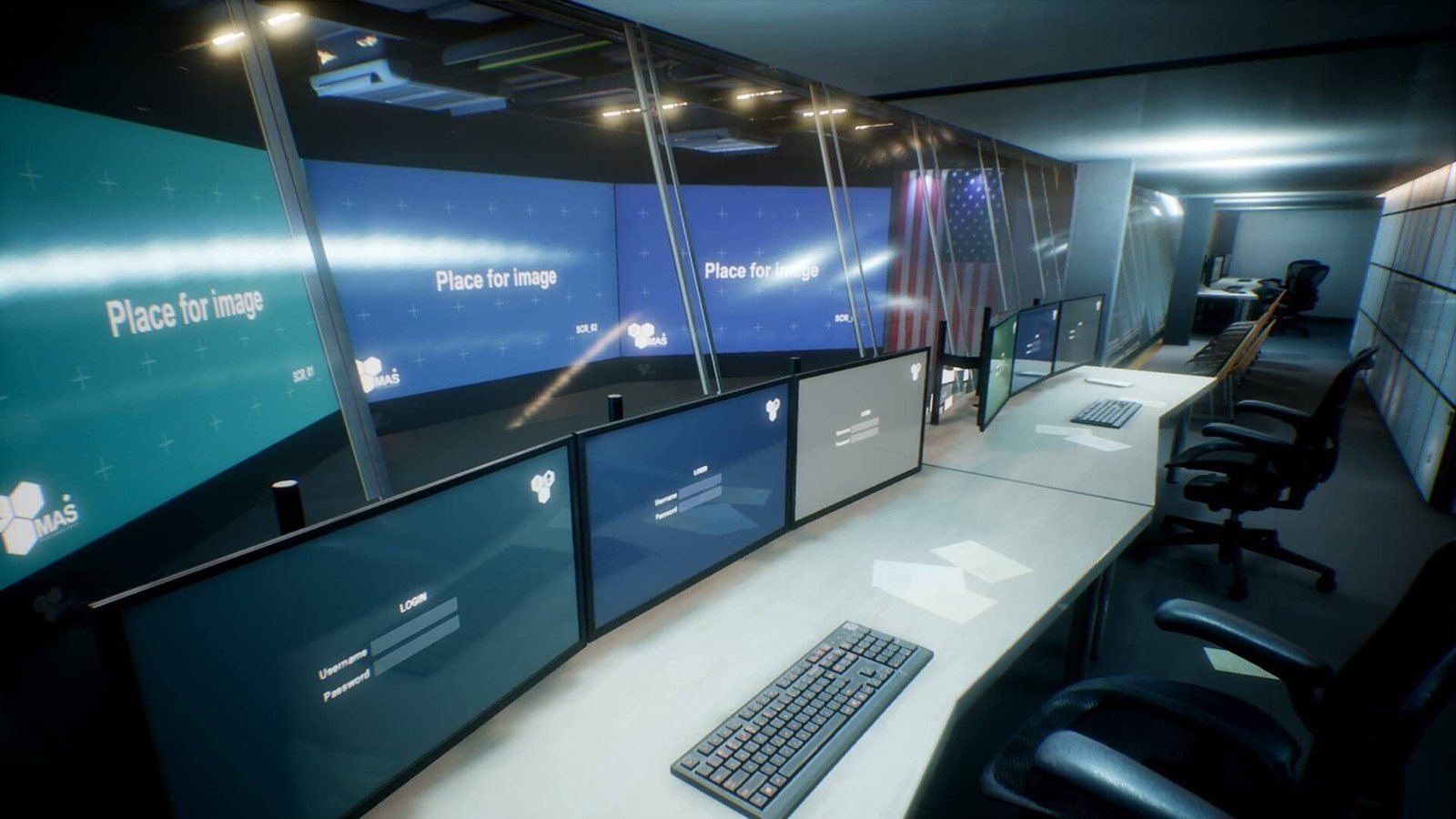 Command Center virtual production standing set — angle 24 on the L.A. & ABQ Castle Studios stage