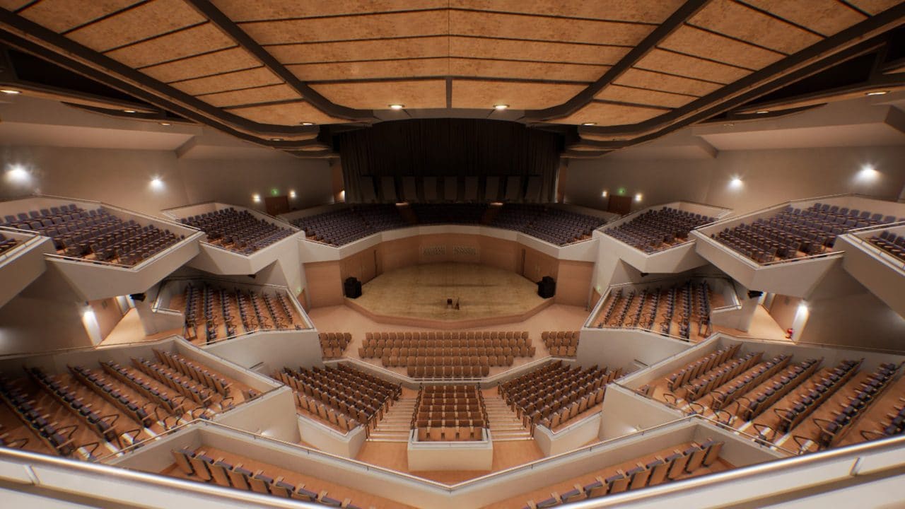 Concert Hall virtual production standing set — angle 3 on the L.A. & ABQ Castle Studios stage