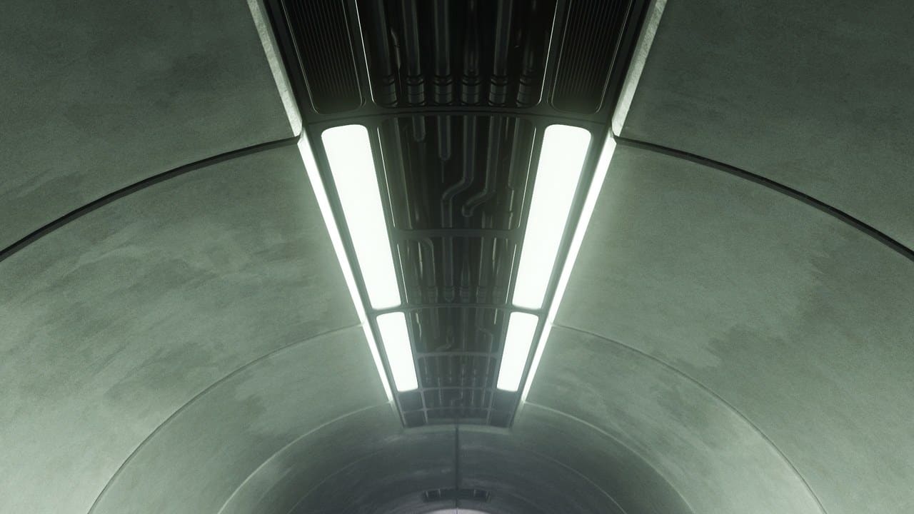 Concrete Sci-Fi Bunker virtual production standing set — angle 11 on the L.A. & ABQ Castle Studios stage