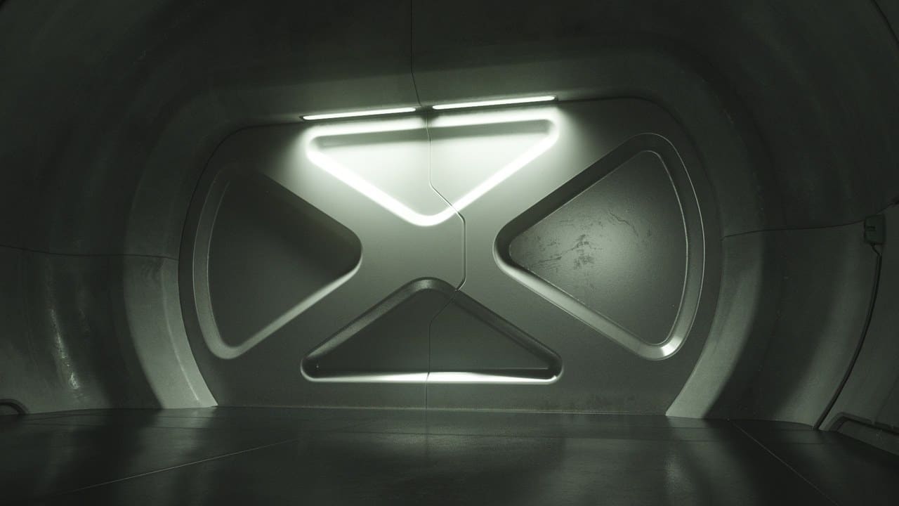 Concrete Sci-Fi Bunker virtual production standing set — angle 12 on the L.A. & ABQ Castle Studios stage