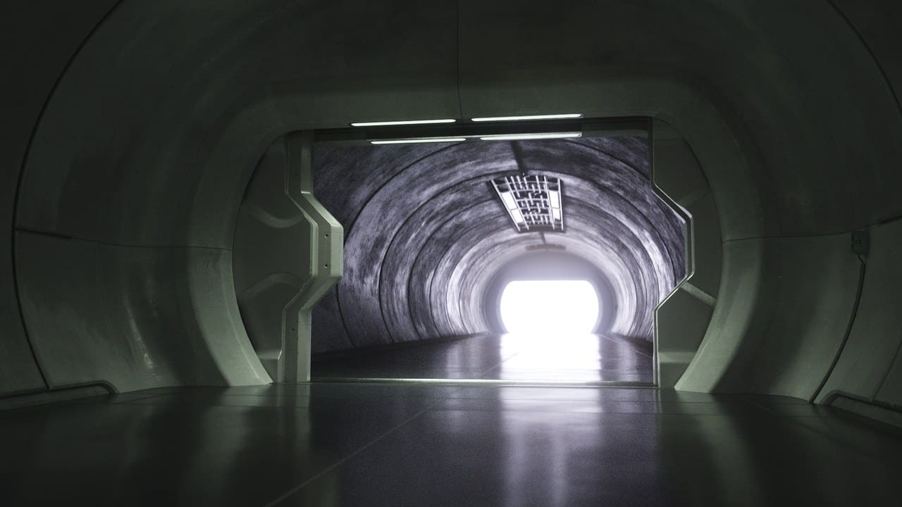 Concrete Sci-Fi Bunker virtual production standing set — angle 9 on the L.A. & ABQ Castle Studios stage