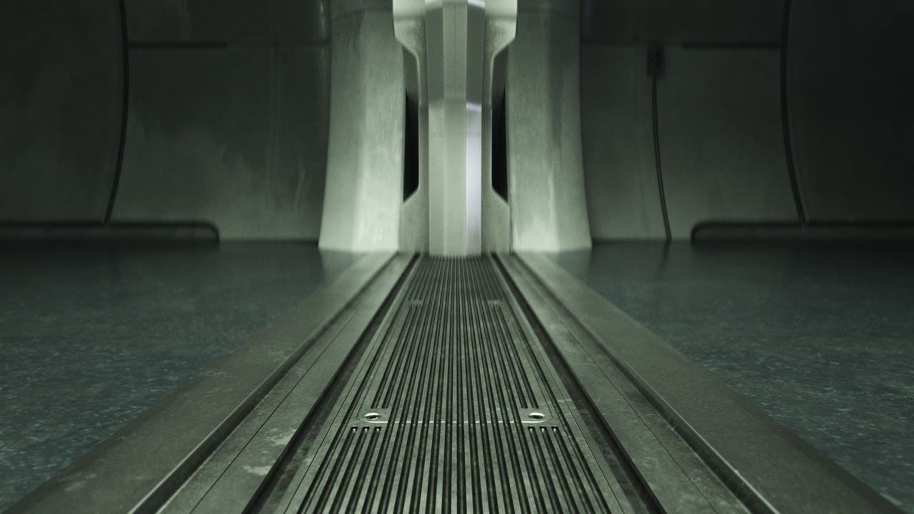Concrete Sci-Fi Bunker virtual production standing set — angle 10 on the L.A. & ABQ Castle Studios stage