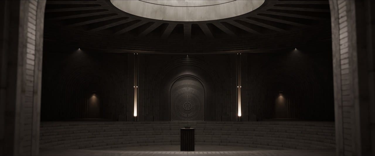 Concrete Throne Room virtual production standing set — angle 4 on the L.A. & ABQ Castle Studios stage