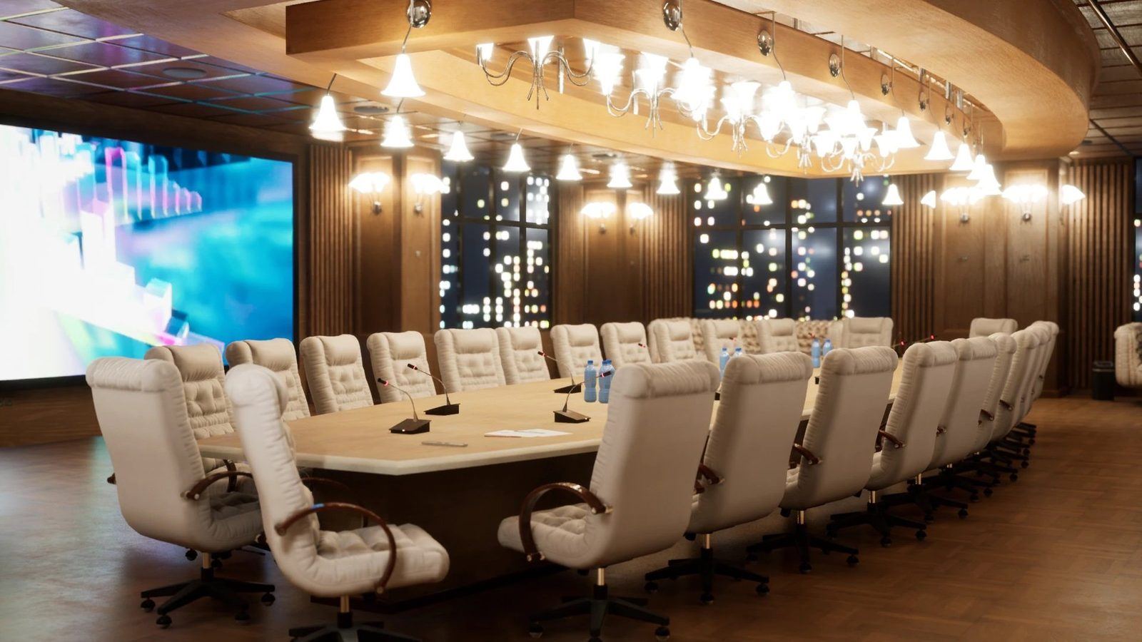 Conference Room virtual production standing set — angle 4 on the L.A. & ABQ Castle Studios stage