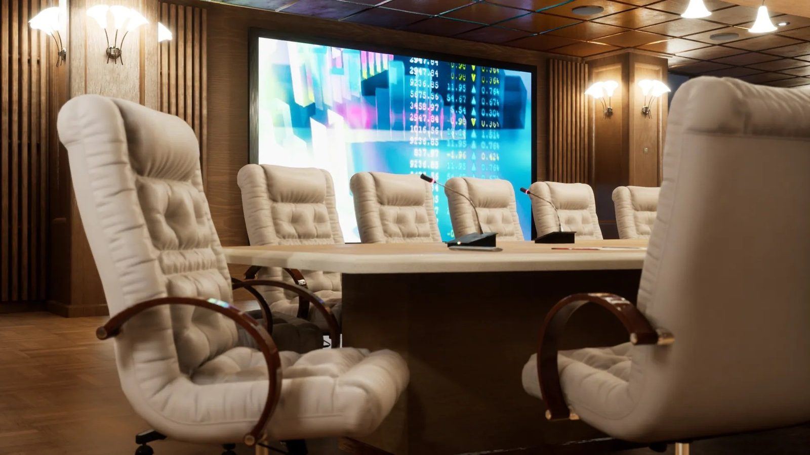 Conference Room virtual production standing set — angle 5 on the L.A. & ABQ Castle Studios stage