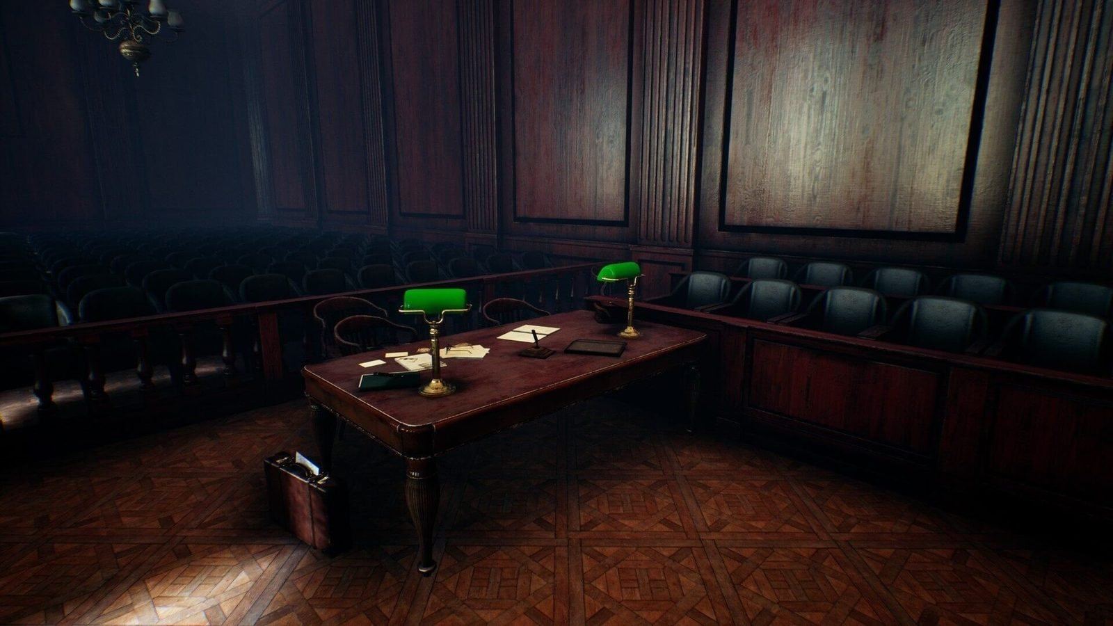 Courtroom virtual production standing set — angle 15 on the L.A. & ABQ Castle Studios stage
