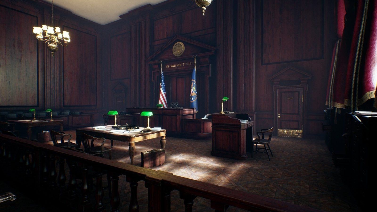 Courtroom virtual production standing set — angle 16 on the L.A. & ABQ Castle Studios stage