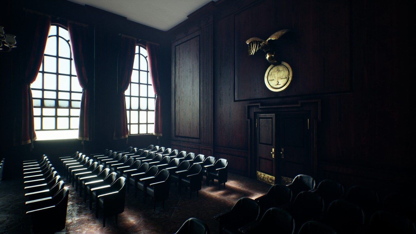 Courtroom virtual production standing set — angle 7 on the L.A. & ABQ Castle Studios stage