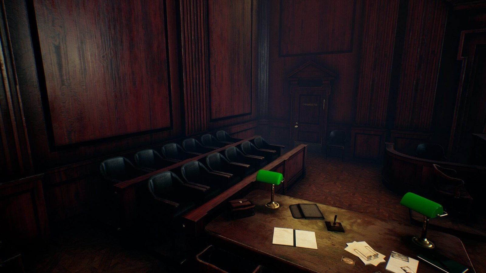 Courtroom virtual production standing set — angle 8 on the L.A. & ABQ Castle Studios stage