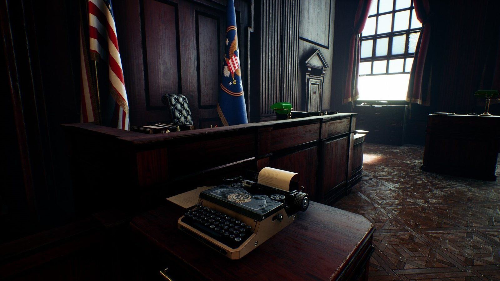 Courtroom virtual production standing set — angle 9 on the L.A. & ABQ Castle Studios stage