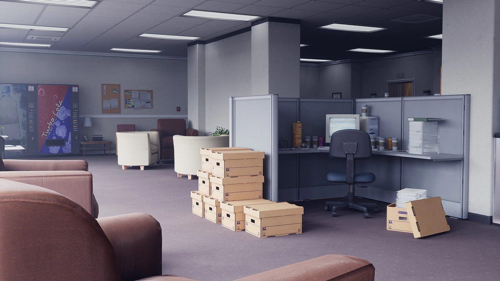 Cubicle Office virtual production standing set — angle 2 on the L.A. & ABQ Castle Studios stage