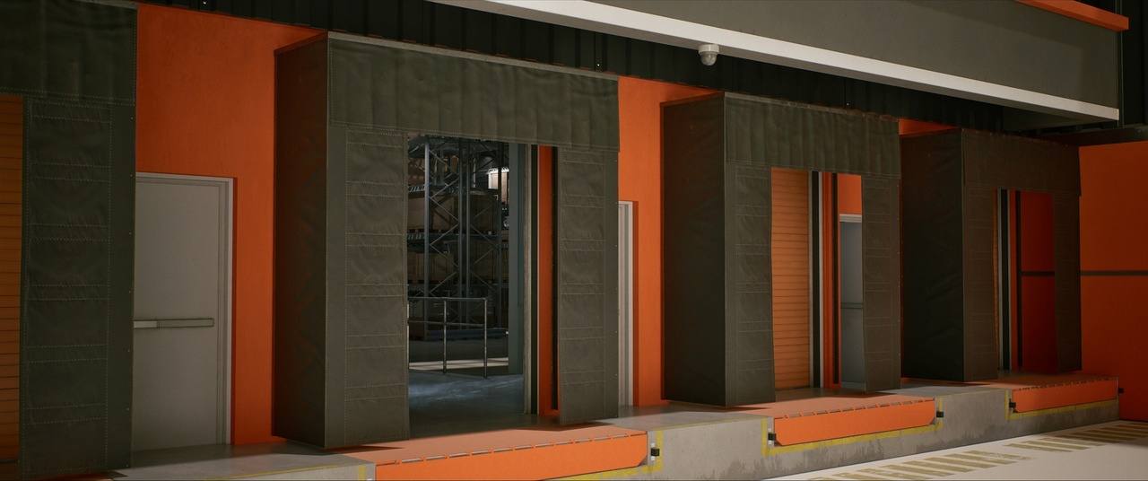 Distribution Warehouse virtual production standing set — angle 9 on the L.A. & ABQ Castle Studios stage