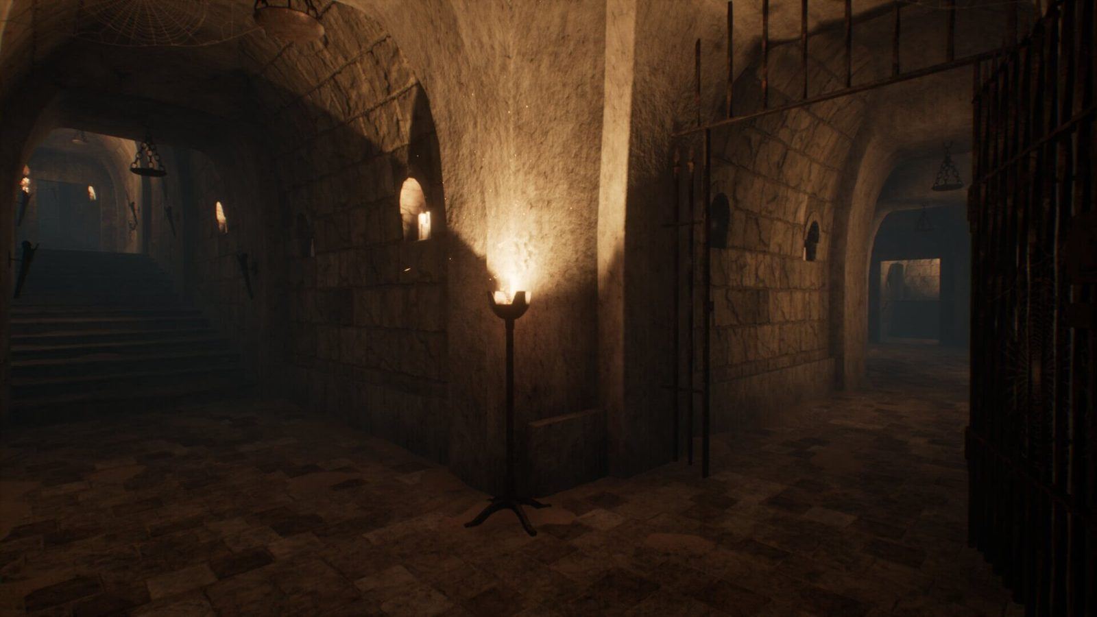 Dungeon virtual production standing set — angle 2 on the L.A. & ABQ Castle Studios stage