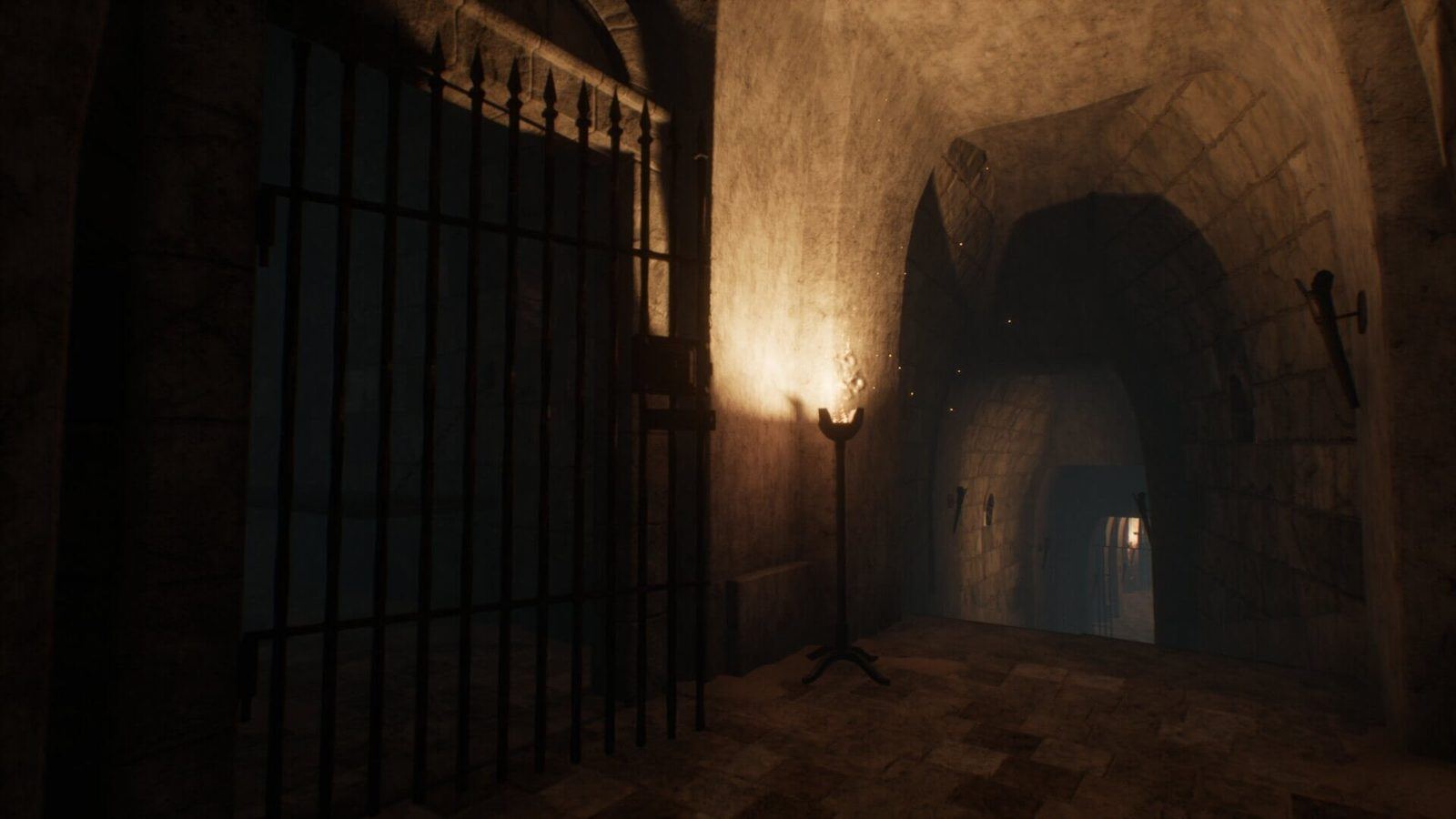 Dungeon virtual production standing set — angle 4 on the L.A. & ABQ Castle Studios stage