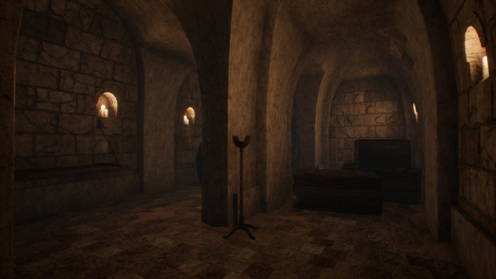 Dungeon virtual production standing set — angle 10 on the L.A. & ABQ Castle Studios stage