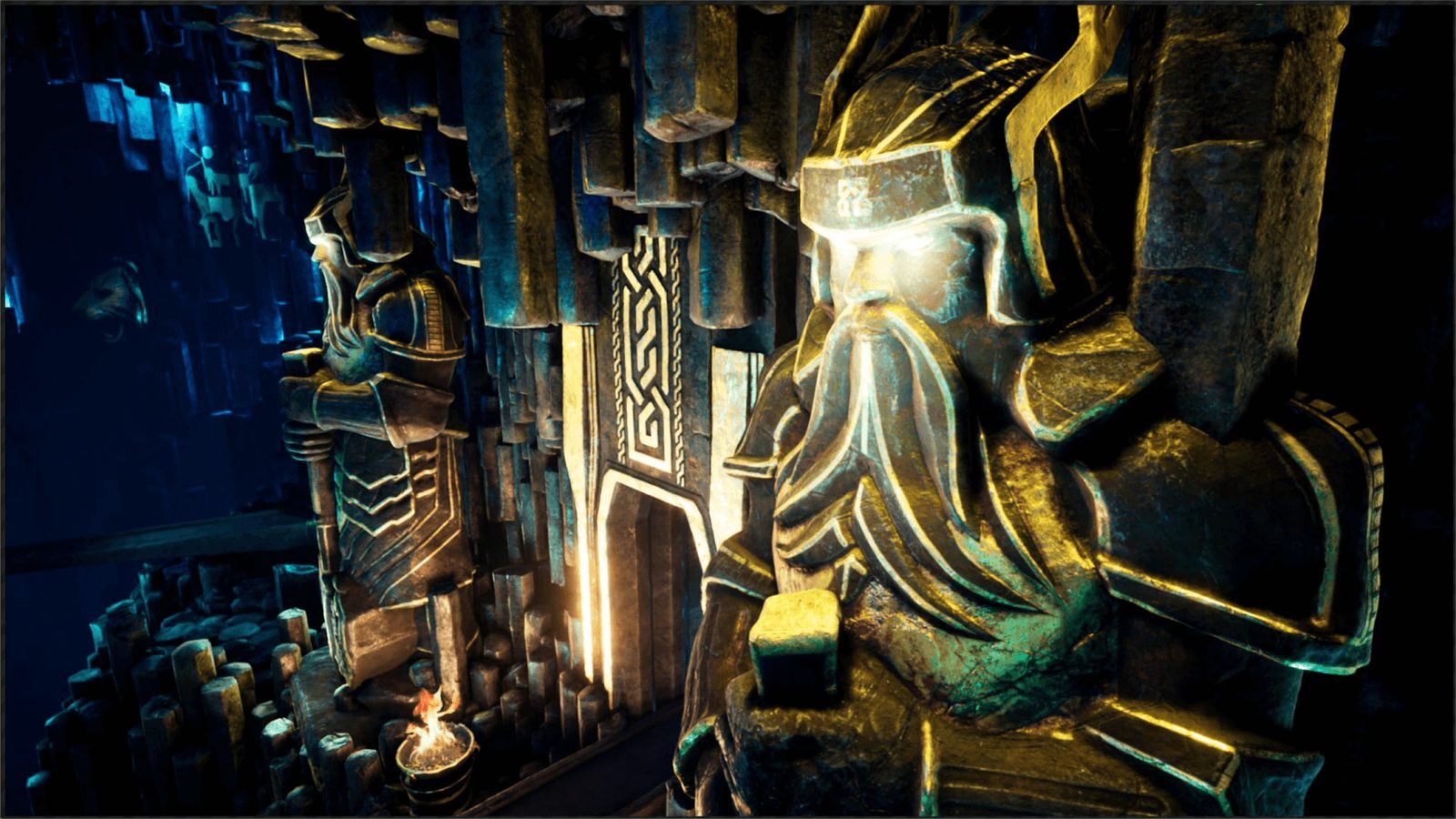 Dwarven Temple virtual production standing set — angle 2 on the L.A. & ABQ Castle Studios stage