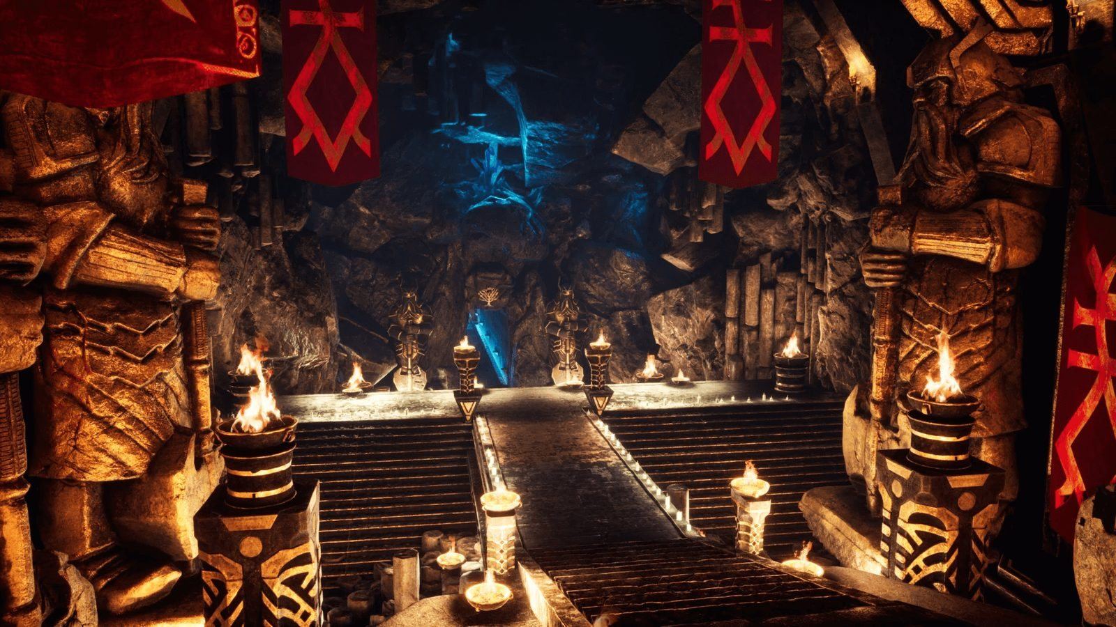 Dwarven Temple virtual production standing set — angle 13 on the L.A. & ABQ Castle Studios stage