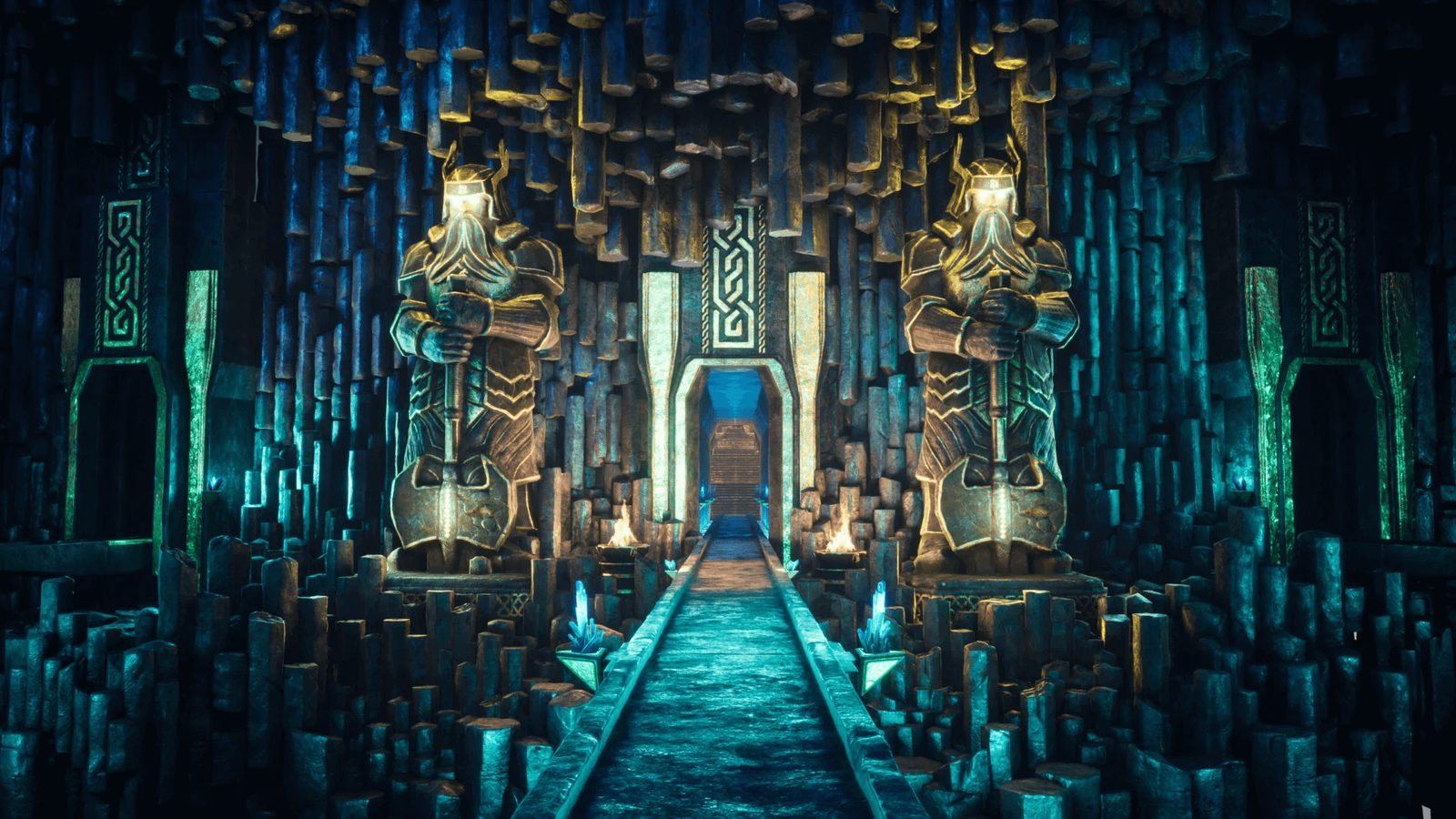 Dwarven Temple virtual production standing set — angle 16 on the L.A. & ABQ Castle Studios stage