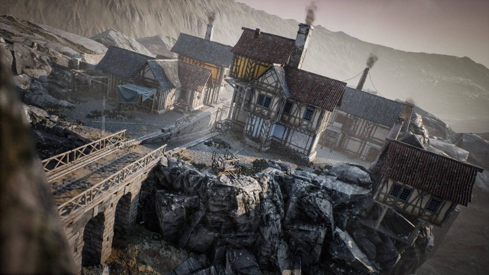Fantasy & Medieval Village virtual production standing set — angle 5 on the L.A. & ABQ Castle Studios stage