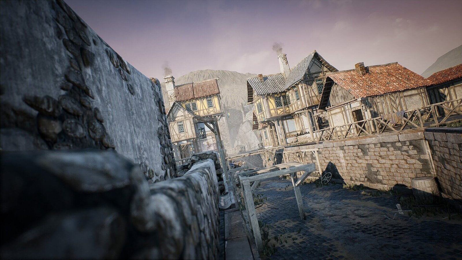 Fantasy & Medieval Village virtual production standing set — angle 7 on the L.A. & ABQ Castle Studios stage
