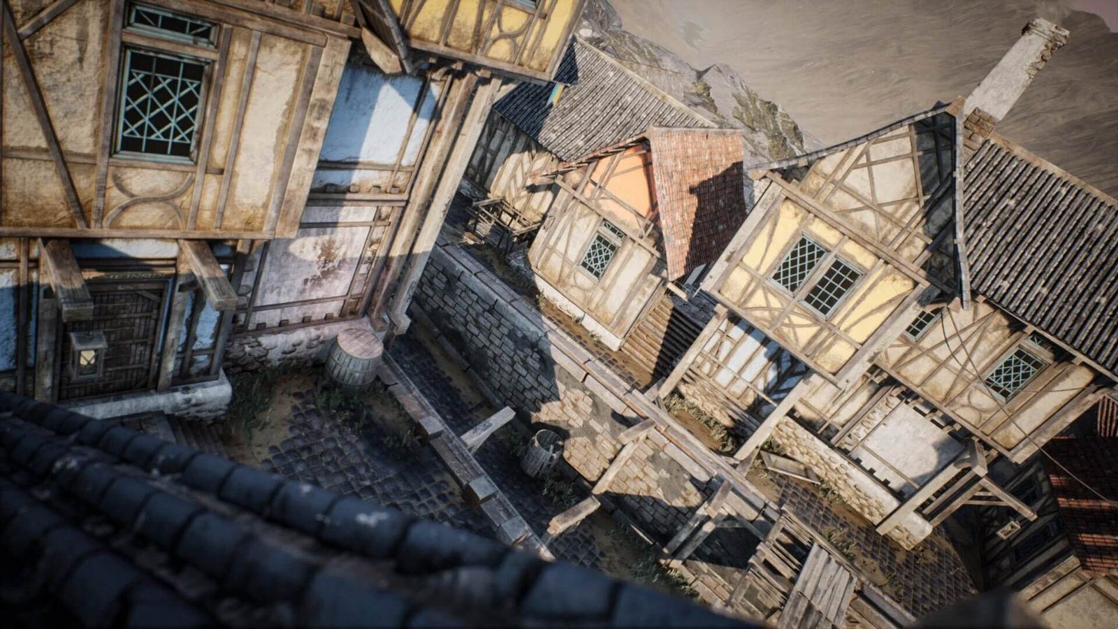 Fantasy & Medieval Village virtual production standing set — angle 8 on the L.A. & ABQ Castle Studios stage