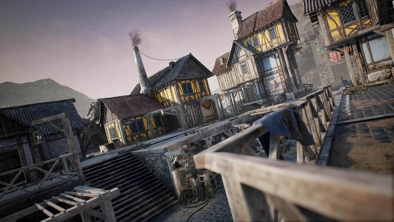 Fantasy & Medieval Village virtual production standing set — angle 10 on the L.A. & ABQ Castle Studios stage