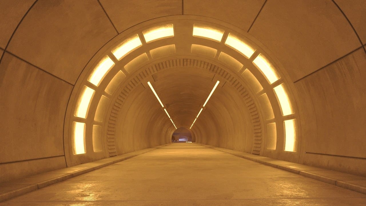 Futuristic Concrete Tunnel — ready-to-shoot virtual production set on the L.A. & ABQ Castle Studios stage