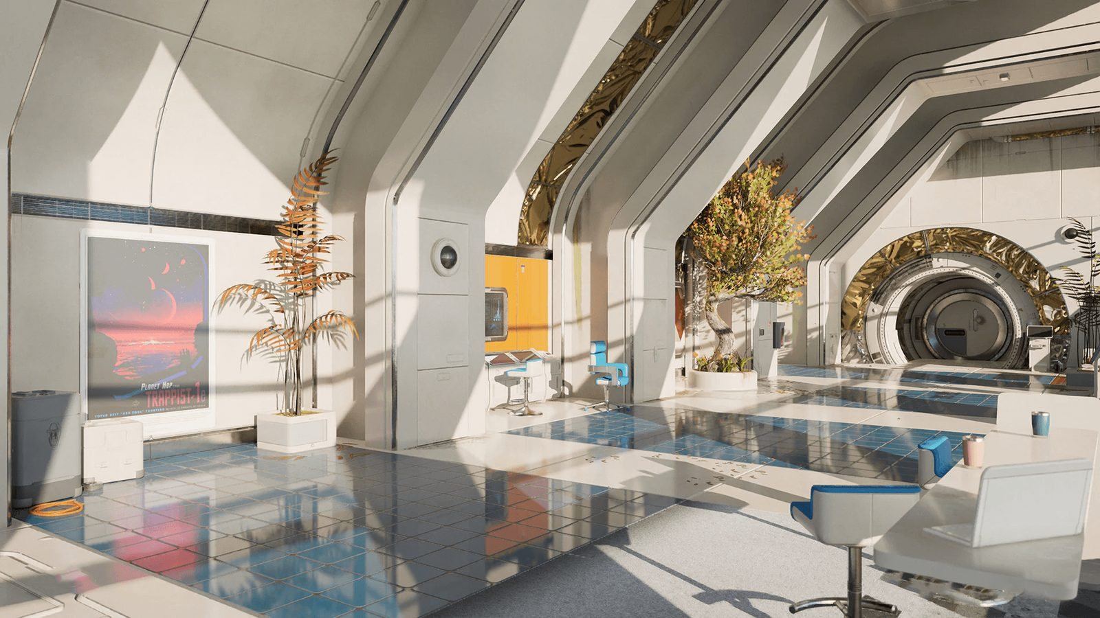 Futuristic Living Quarters virtual production standing set — angle 21 on the L.A. & ABQ Castle Studios stage