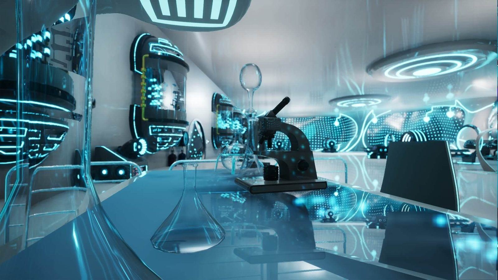 Futuristic Science Laboratory virtual production standing set — angle 4 on the L.A. & ABQ Castle Studios stage
