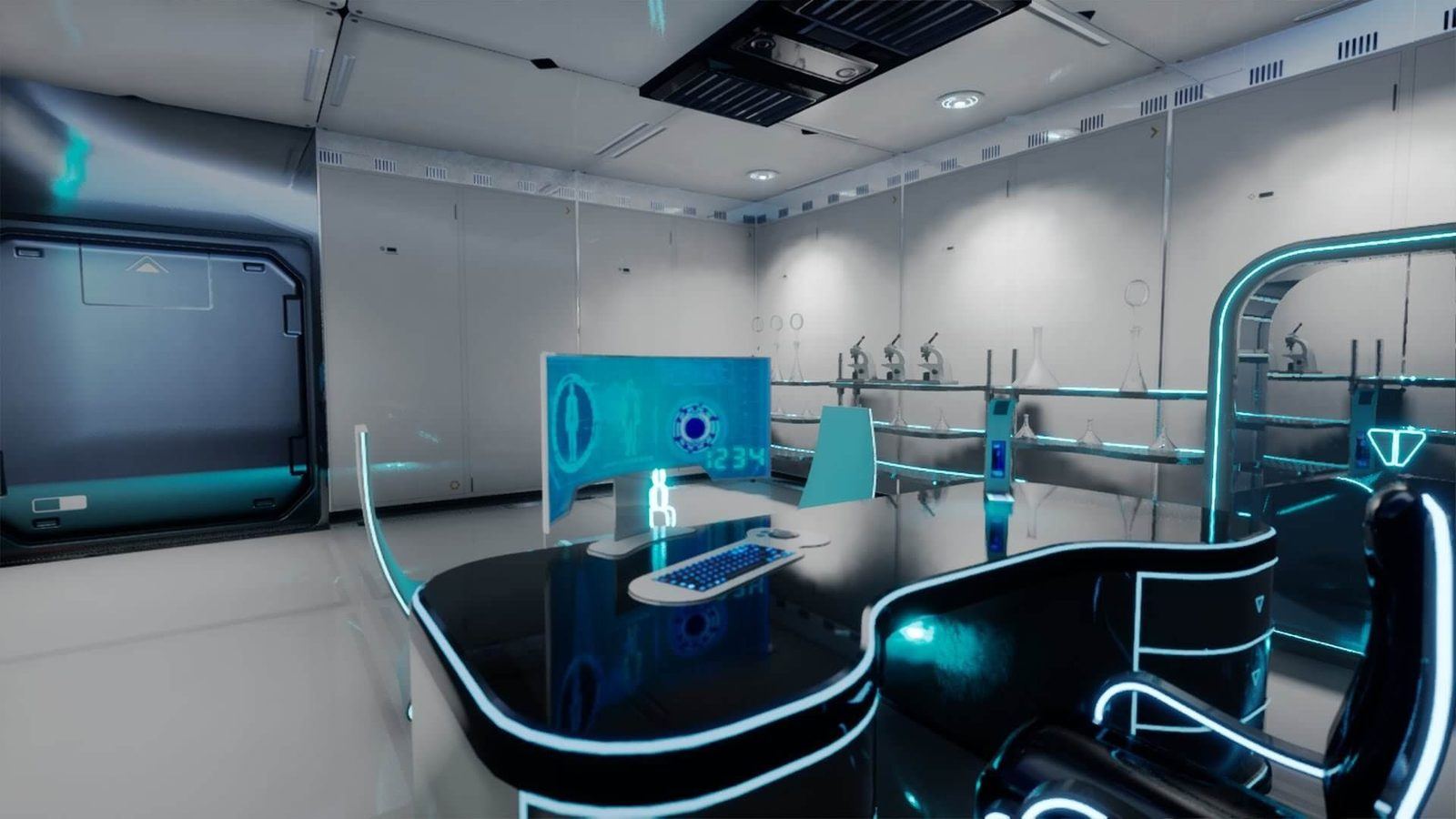Futuristic Science Laboratory virtual production standing set — angle 6 on the L.A. & ABQ Castle Studios stage
