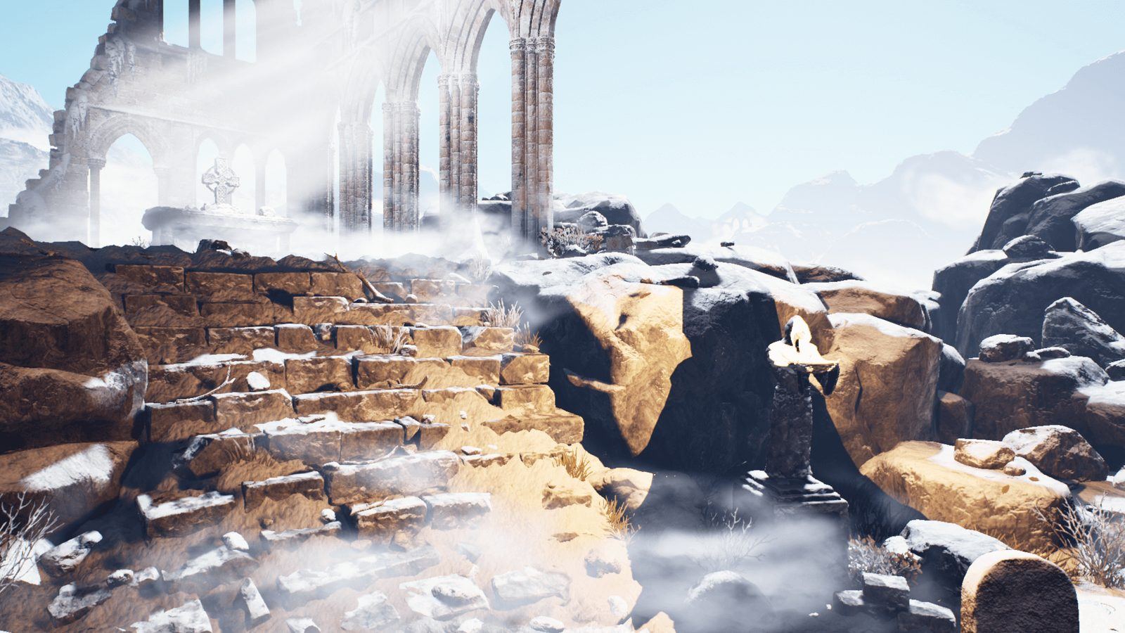 Gothic Temple virtual production standing set — angle 3 on the L.A. & ABQ Castle Studios stage
