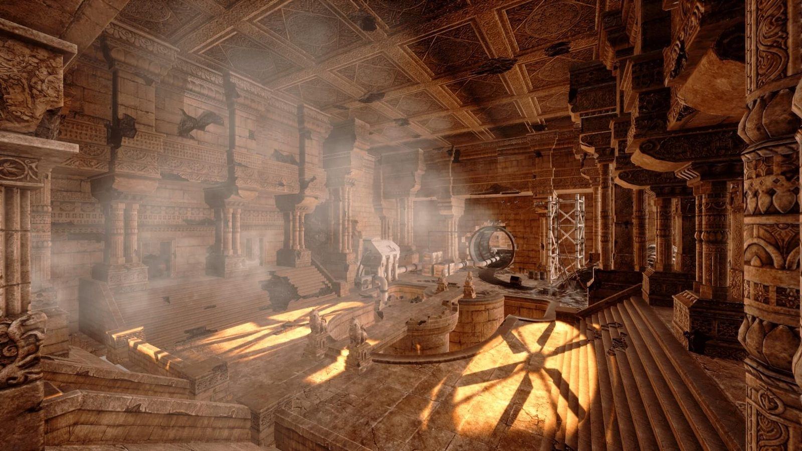 Hideout virtual production standing set — angle 4 on the L.A. & ABQ Castle Studios stage