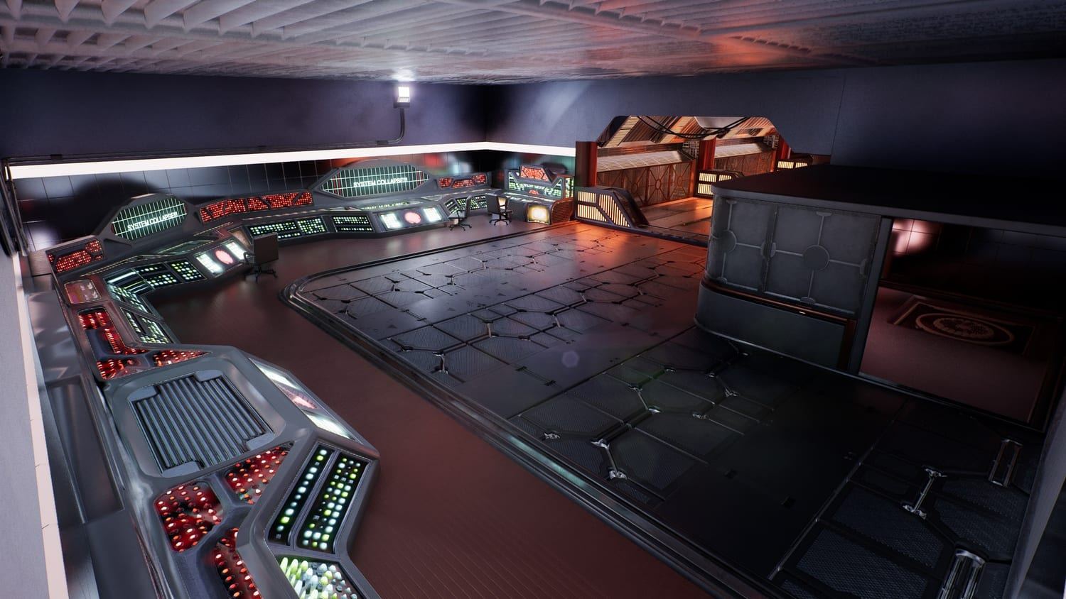 High-Tech Base virtual production standing set — angle 2 on the L.A. & ABQ Castle Studios stage