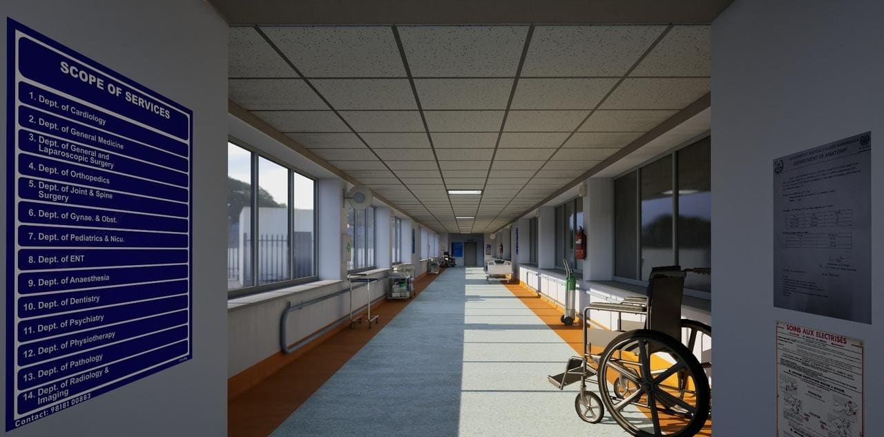 Hospital Corridor virtual production standing set — angle 3 on the L.A. & ABQ Castle Studios stage