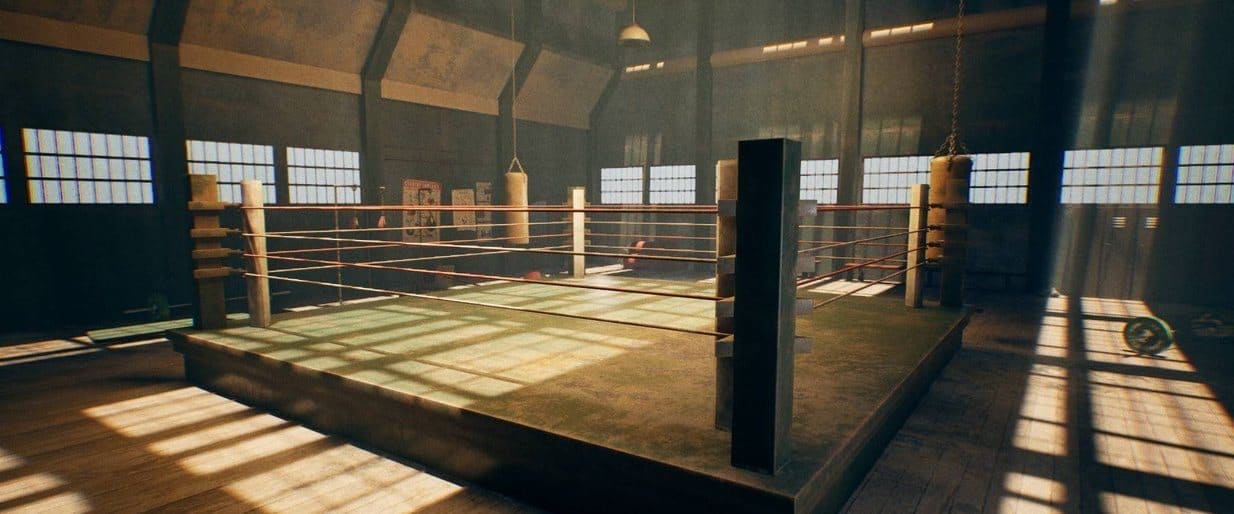 Iron Legacy Boxing Gym virtual production standing set — angle 12 on the L.A. & ABQ Castle Studios stage