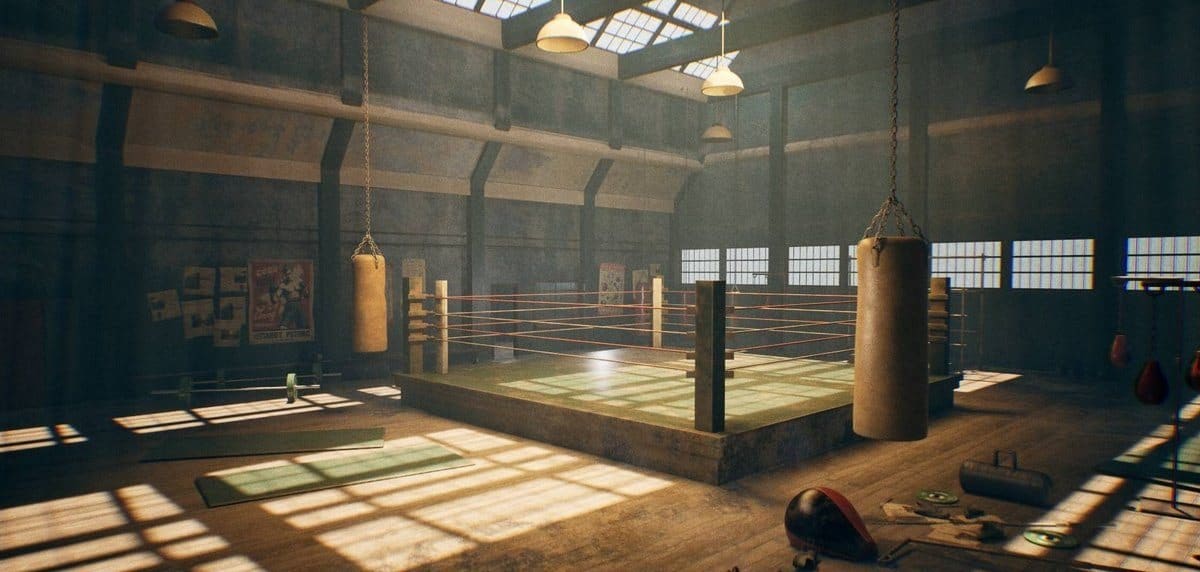 Iron Legacy Boxing Gym virtual production standing set — angle 13 on the L.A. & ABQ Castle Studios stage