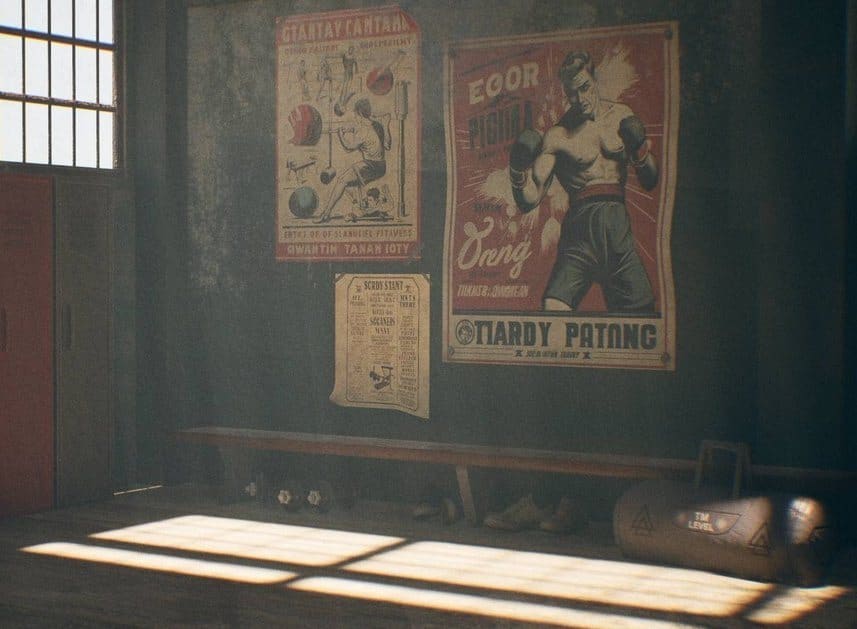 Iron Legacy Boxing Gym virtual production standing set — angle 14 on the L.A. & ABQ Castle Studios stage