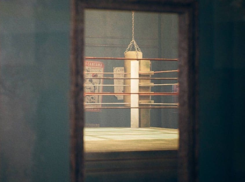 Iron Legacy Boxing Gym virtual production standing set — angle 15 on the L.A. & ABQ Castle Studios stage