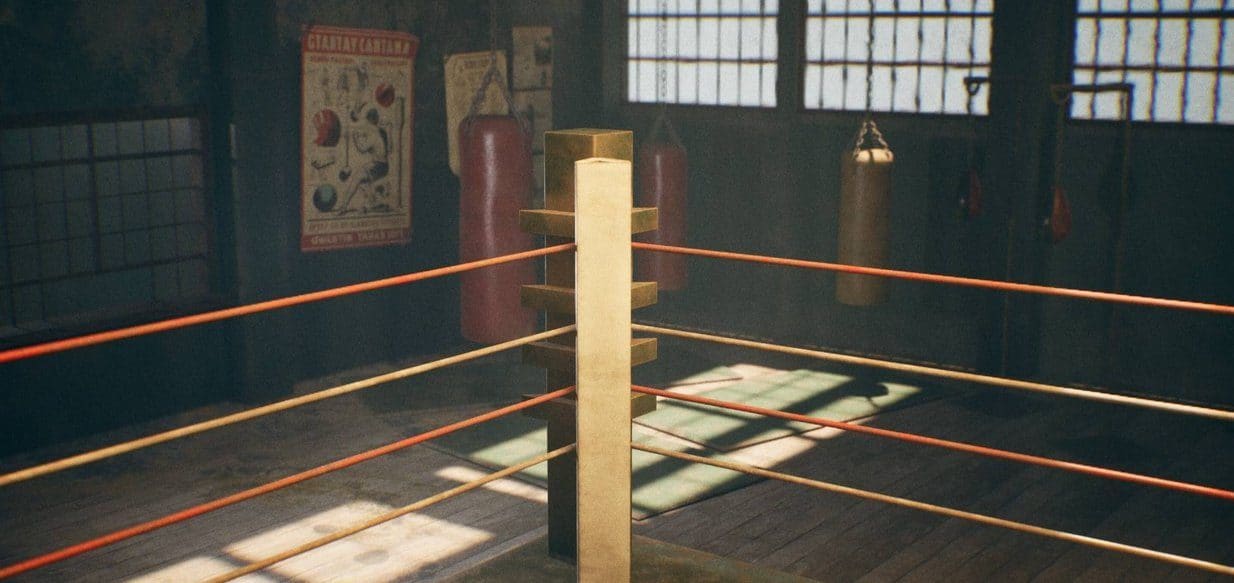 Iron Legacy Boxing Gym virtual production standing set — angle 5 on the L.A. & ABQ Castle Studios stage