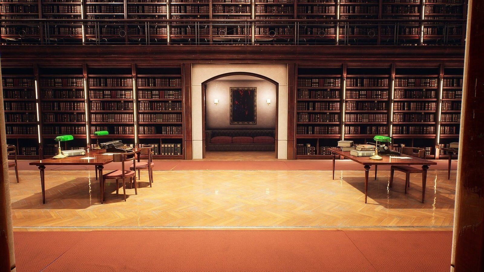 Library virtual production standing set — angle 16 on the L.A. & ABQ Castle Studios stage