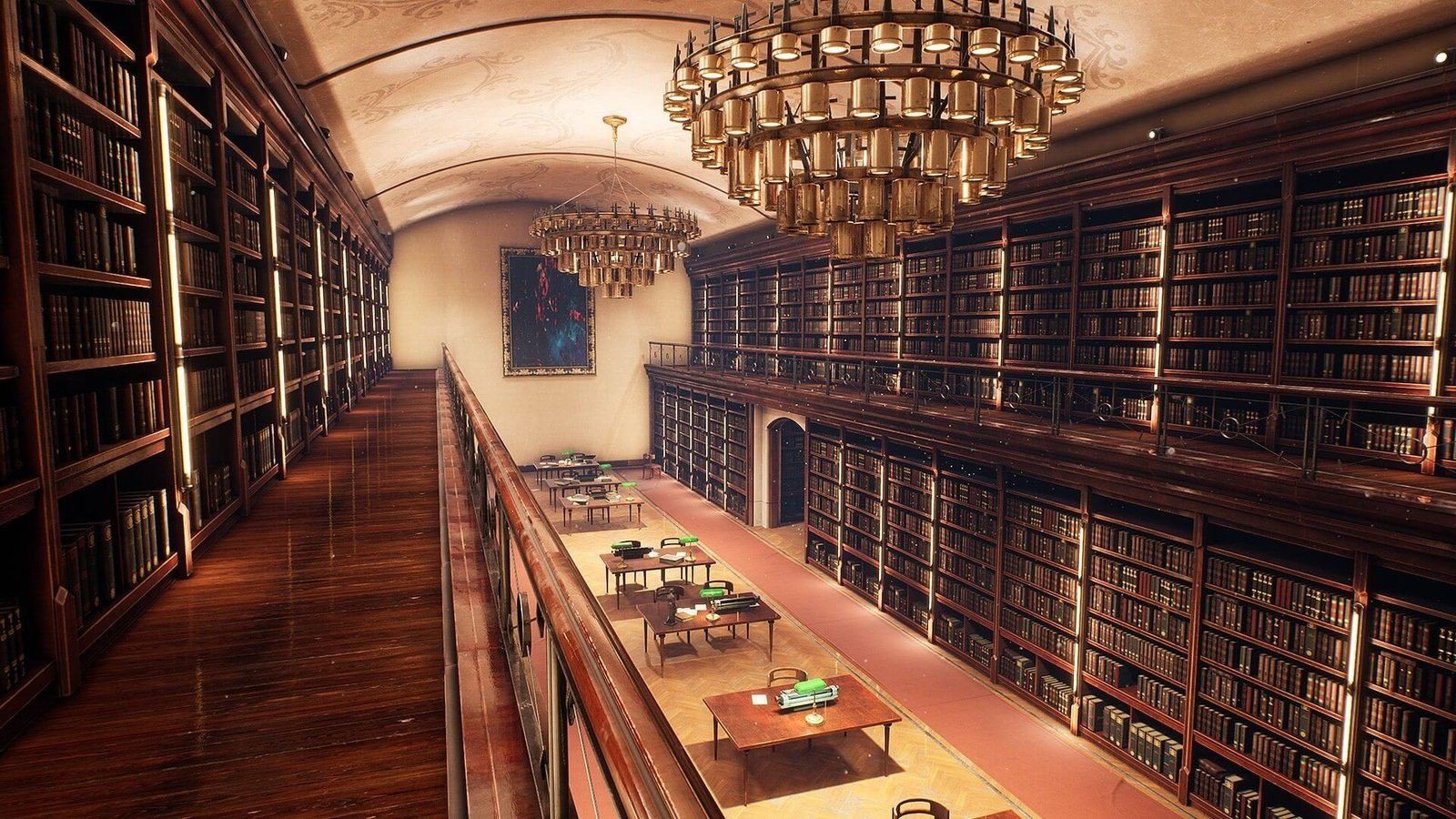 Library virtual production standing set — angle 10 on the L.A. & ABQ Castle Studios stage