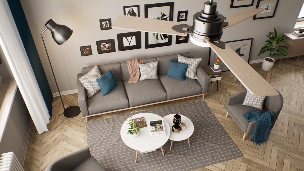 Living Room Apartment virtual production standing set — angle 3 on the L.A. & ABQ Castle Studios stage