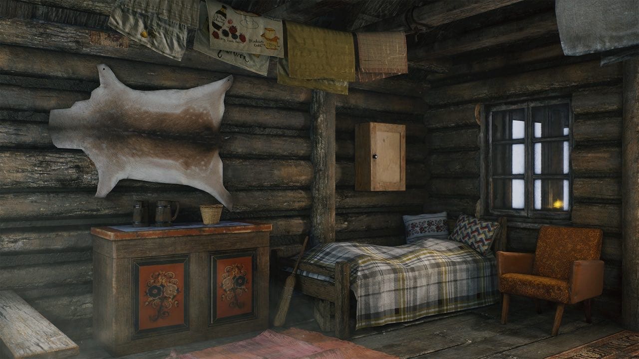 Log Cabin virtual production standing set — angle 5 on the L.A. & ABQ Castle Studios stage