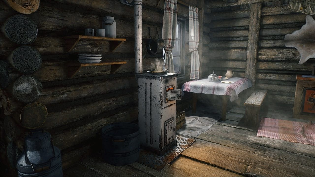 Log Cabin virtual production standing set — angle 6 on the L.A. & ABQ Castle Studios stage
