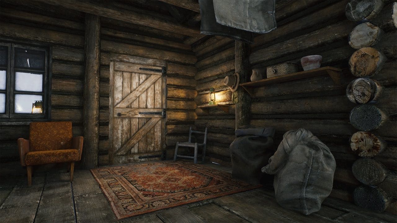 Log Cabin virtual production standing set — angle 7 on the L.A. & ABQ Castle Studios stage